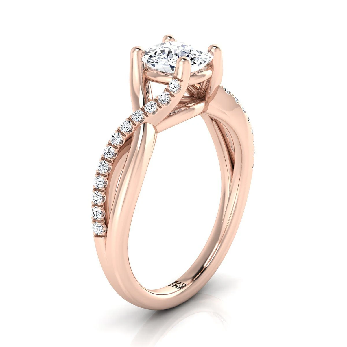 14K Rose Gold Cushion Bypass Pave Diamond Twist Engagement Ring -1/6ctw - Image 2