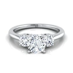 Platinum Cushion Diamond Perfectly Matched Round Three Stone Diamond Engagement Ring -1/4ctw