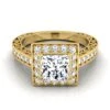 14K Yellow Gold Princess Cut Hand-Engraved Delicate Diamond Milgrain Engagement Ring -1/2ctw