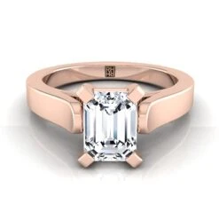 14K Rose Gold Emerald CutCathedral Style Solitaire Engagement Ring