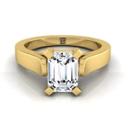 14K Yellow Gold Emerald CutCathedral Style Solitaire Engagement Ring