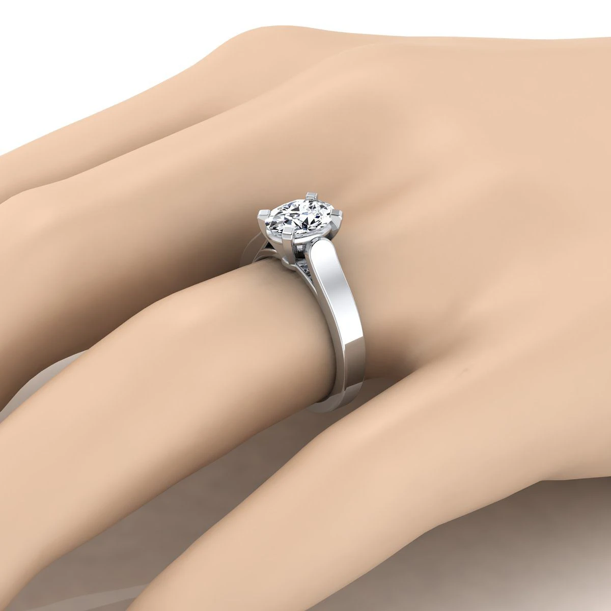 Platinum OvalCathedral Style Solitaire Engagement Ring - Image 3