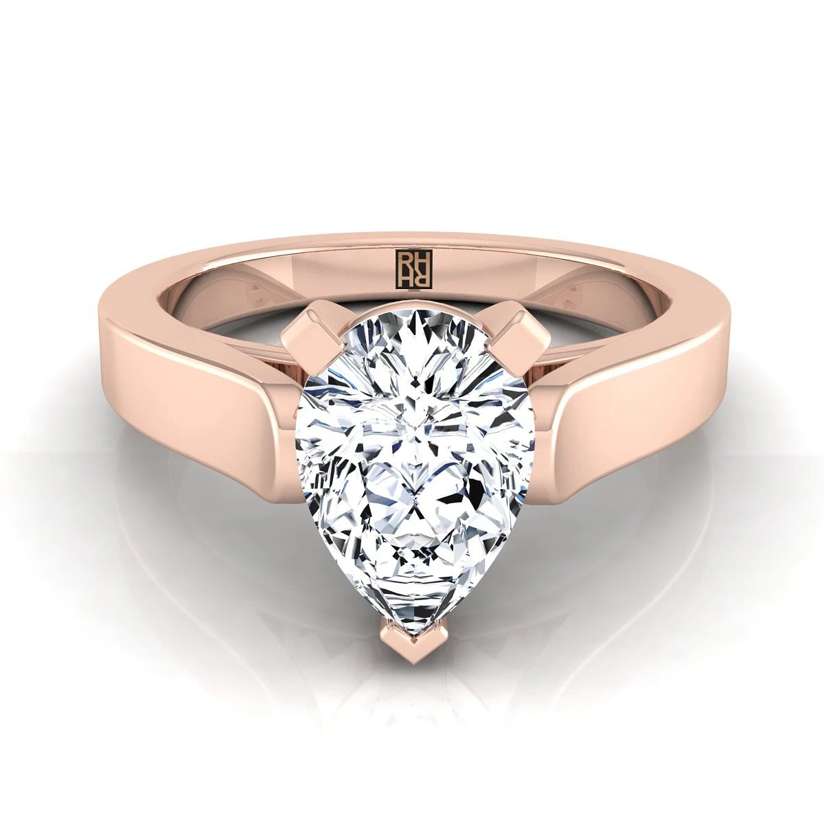 14K Rose Gold Pear Shape CenterCathedral Style Solitaire Engagement Ring