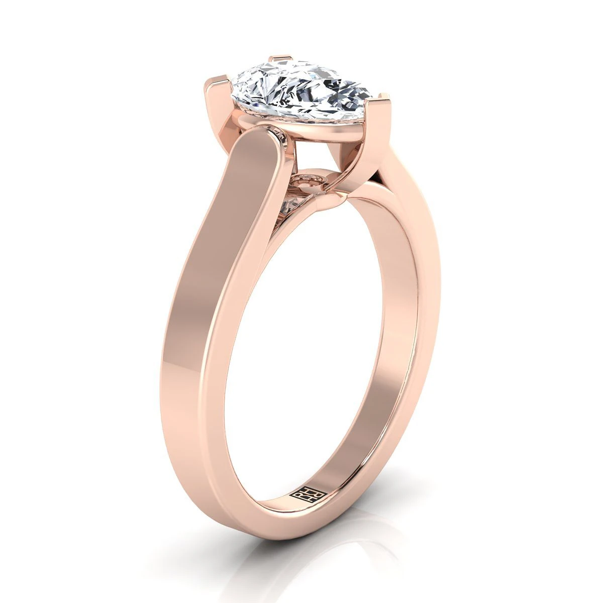 14K Rose Gold Pear Shape CenterCathedral Style Solitaire Engagement Ring - Image 2