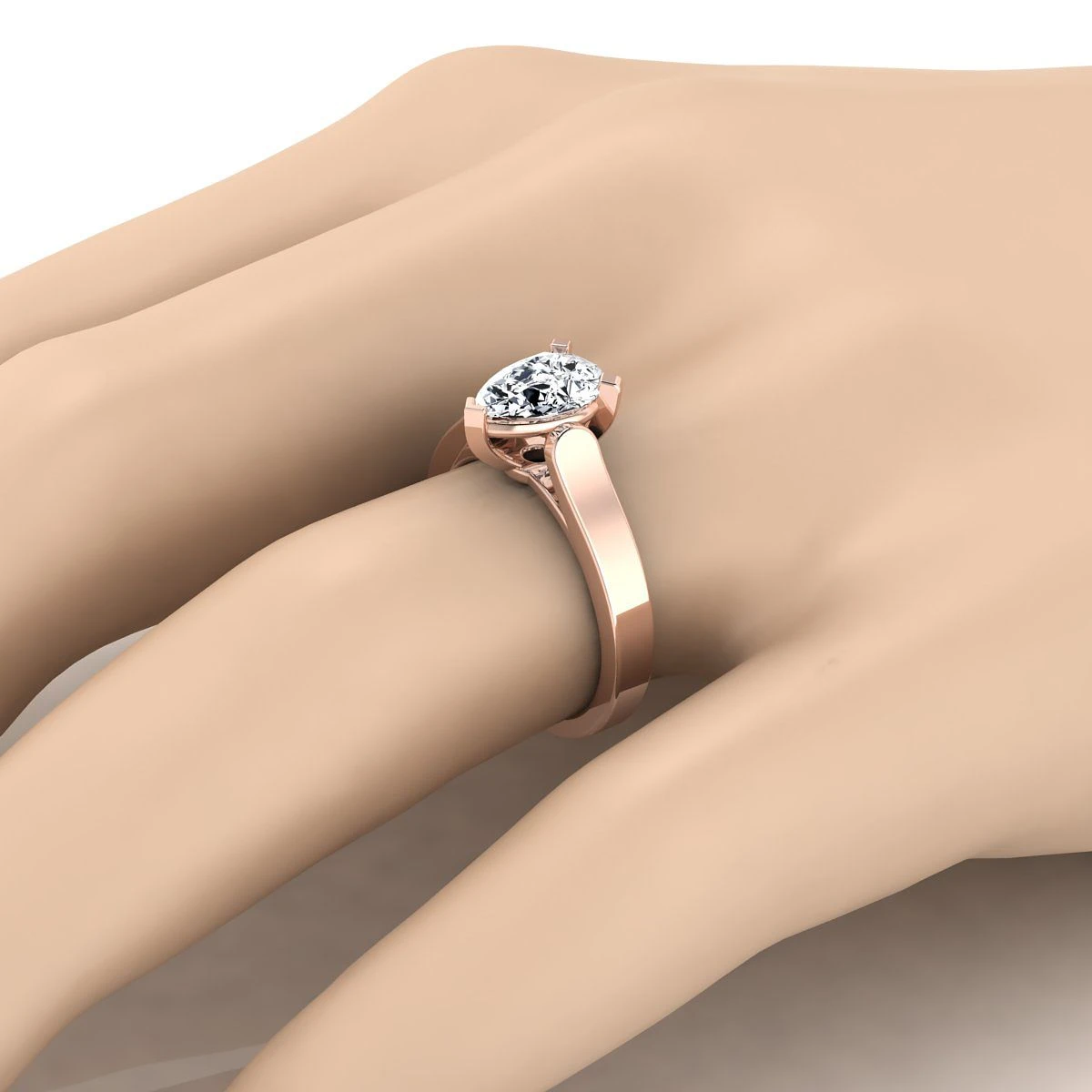 14K Rose Gold Pear Shape CenterCathedral Style Solitaire Engagement Ring - Image 3