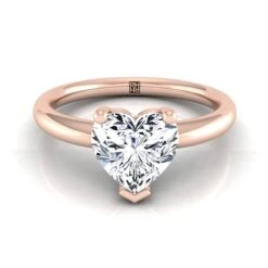 14K Rose Gold Heart Shape Center Rounded Comfort Fit Solitaire Engagement Ring