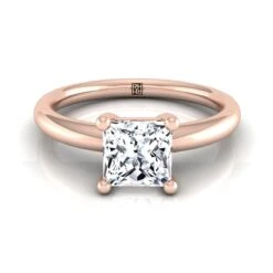 14K Rose Gold Princess Cut Rounded Comfort Fit Solitaire Engagement Ring