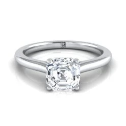 Platinum Asscher CutPinched Comfort Fit Claw Prong Solitaire Engagement Ring