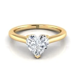 18K Yellow Gold Heart Shape CenterPinched Comfort Fit Claw Prong Solitaire Engagement Ring