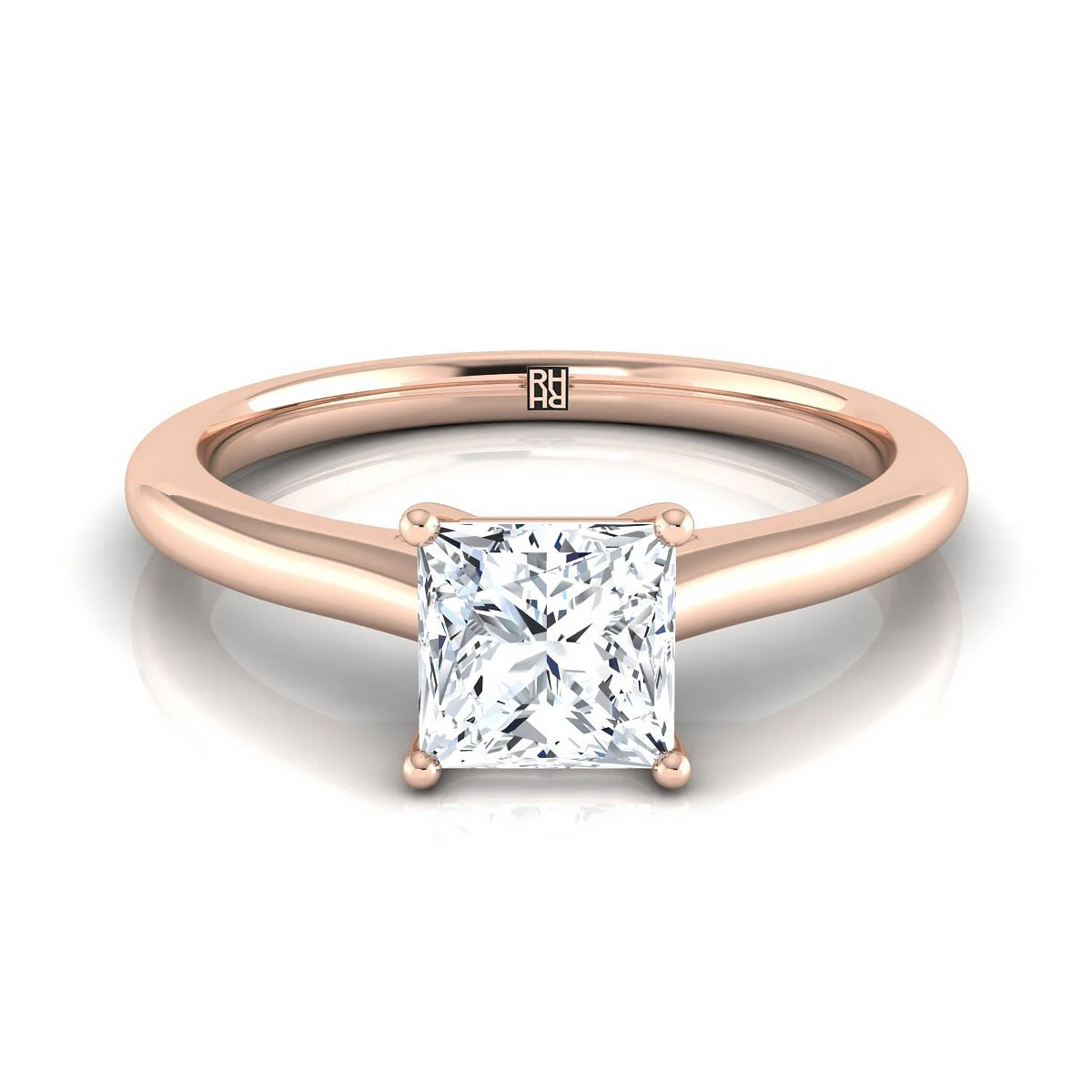 14K Rose Gold Princess CutPinched Comfort Fit Claw Prong Solitaire Engagement Ring