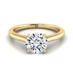 14K Yellow Gold Round BrilliantPinched Comfort Fit Claw Prong Solitaire Engagement Ring