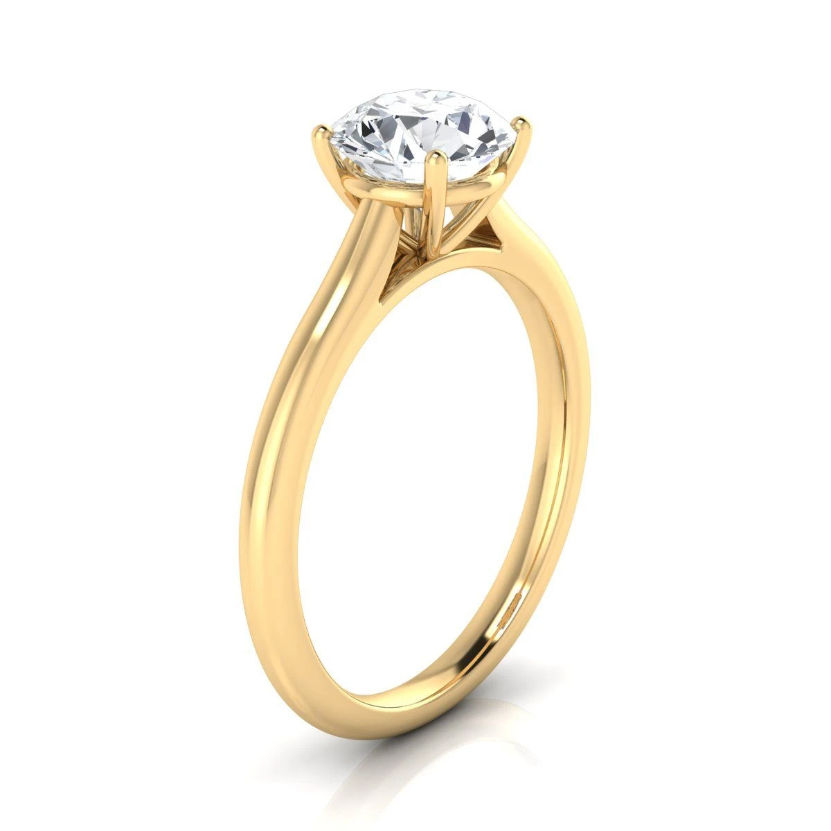14K Yellow Gold Round BrilliantPinched Comfort Fit Claw Prong Solitaire Engagement Ring - Image 2