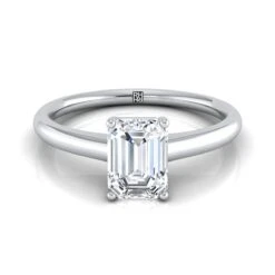 Platinum Emerald Cut Contemporary Comfort Fit Solitaire Engagement Ring