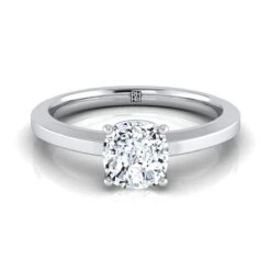 Platinum CushionBeveled Edge Comfort Style Bright Finish Solitaire Engagement Ring
