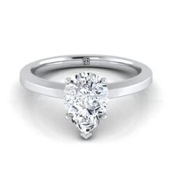 Platinum Pear Shape CenterBeveled Edge Comfort Style Bright Finish Solitaire Engagement Ring