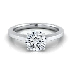Platinum Round BrilliantBeveled Edge Comfort Style Bright Finish Solitaire Engagement Ring