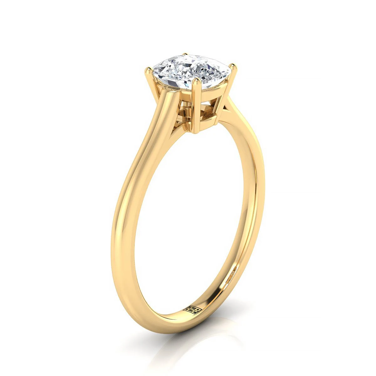 18K Yellow Gold CushionCathedral Style Comfort Fit Solitaire Engagement Ring - Image 2