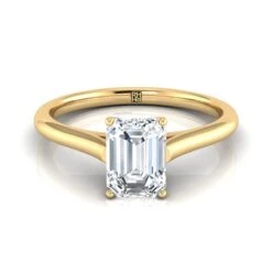 18K Yellow Gold Emerald CutCathedral Style Comfort Fit Solitaire Engagement Ring