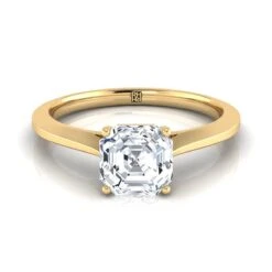 18K Yellow Gold Asscher CutTimeless Solitaire Comfort Fit Engagement Ring