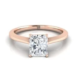 14K Rose Gold Radiant Cut CenterTimeless Solitaire Comfort Fit Engagement Ring
