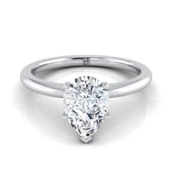 Platinum Pear Shape CenterRound Comfort Fit Claw Prong Solitaire Engagement Ring