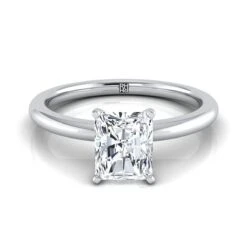 Platinum Radiant Cut CenterRound Comfort Fit Claw Prong Solitaire Engagement Ring