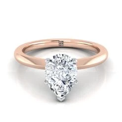 14K Rose Gold Pear Shape CenterPetite Knife Edge Solitaire Engagement Ring