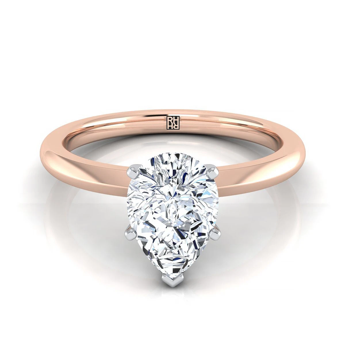 14K Rose Gold Pear Shape CenterPetite Knife Edge Solitaire Engagement Ring