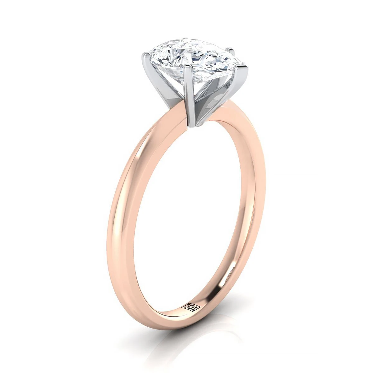 14K Rose Gold Pear Shape CenterPetite Knife Edge Solitaire Engagement Ring - Image 2