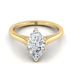 14K Yellow Gold Marquise Elegant Cathedral Solitaire Engagement Ring