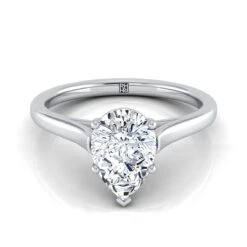 Platinum Pear Shape CenterElegant Cathedral Solitaire Engagement Ring