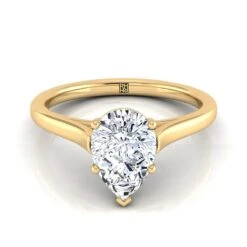 14K Yellow Gold Pear Shape CenterElegant Cathedral Solitaire Engagement Ring
