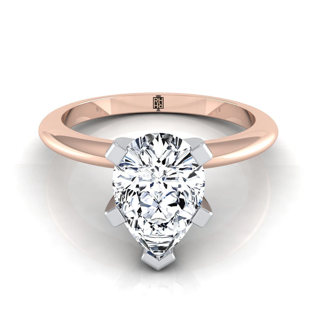 14K Rose Gold Pear Shape CenterClassic Low Base Solitaire Engagement Ring