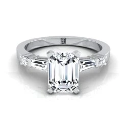 PlatinumDiamond Simple Baguette And Round Solitaire Engagement Ring -1/4ctw
