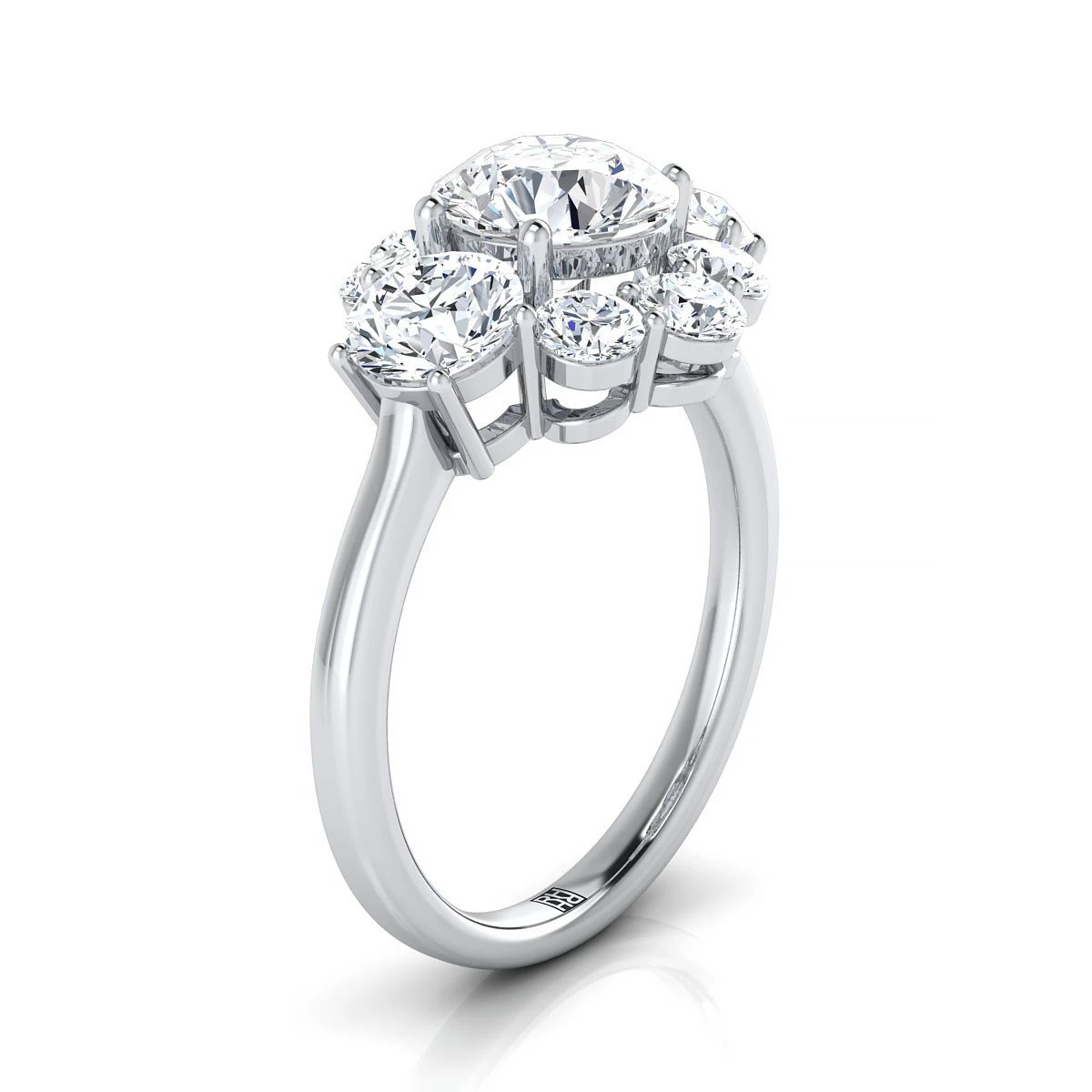 Platinum Round Brilliant Modern Three Stone Blossom Diamond Engagement Ring -1-3/4ctw - Image 2
