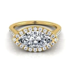 18K Yellow Gold MarquiseDiamond Horizontal Fancy East West Halo Engagement Ring -1/2ctw