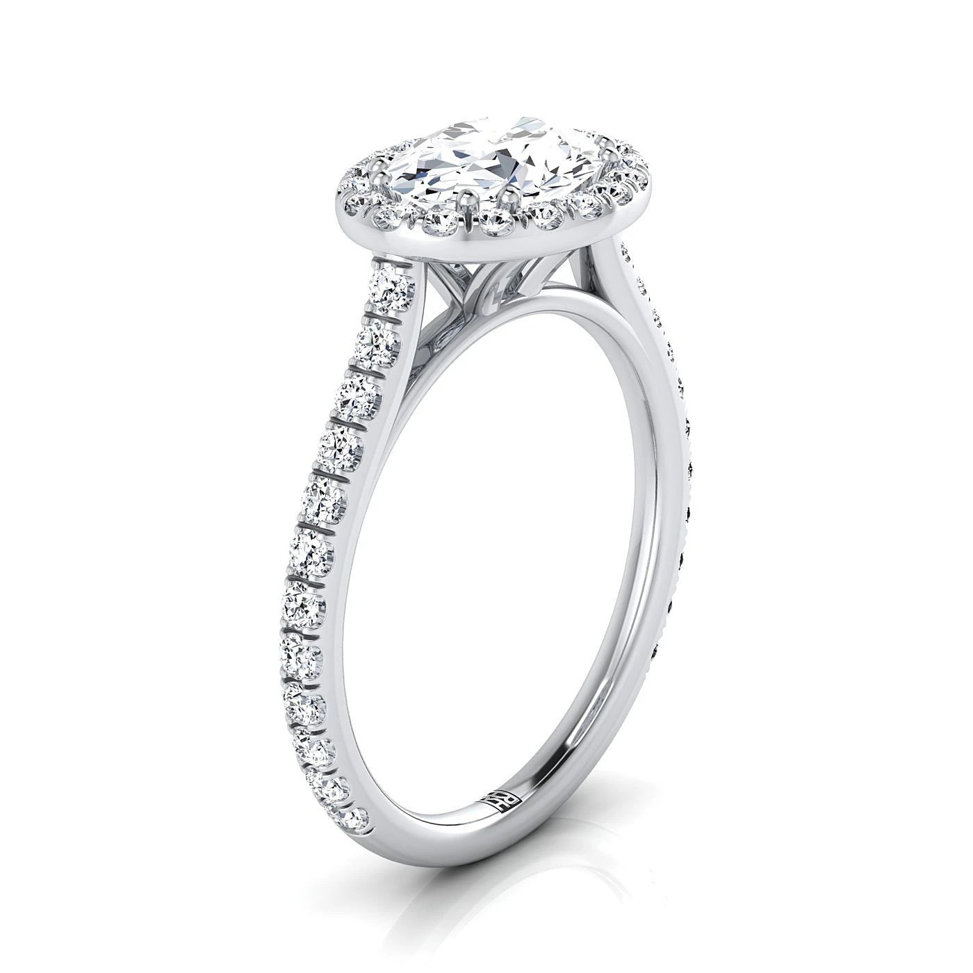 Platinum Oval Diamond Horizontal Fancy East West Halo Engagement Ring -1/2ctw - Image 2