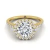 14K Yellow Gold Round Brilliant Diamond Horizontal Fancy East West Halo Engagement Ring -1/2ctw