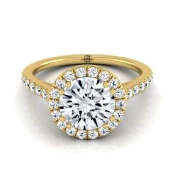 14K Yellow Gold Round Brilliant Diamond Horizontal Fancy East West Halo Engagement Ring -1/2ctw