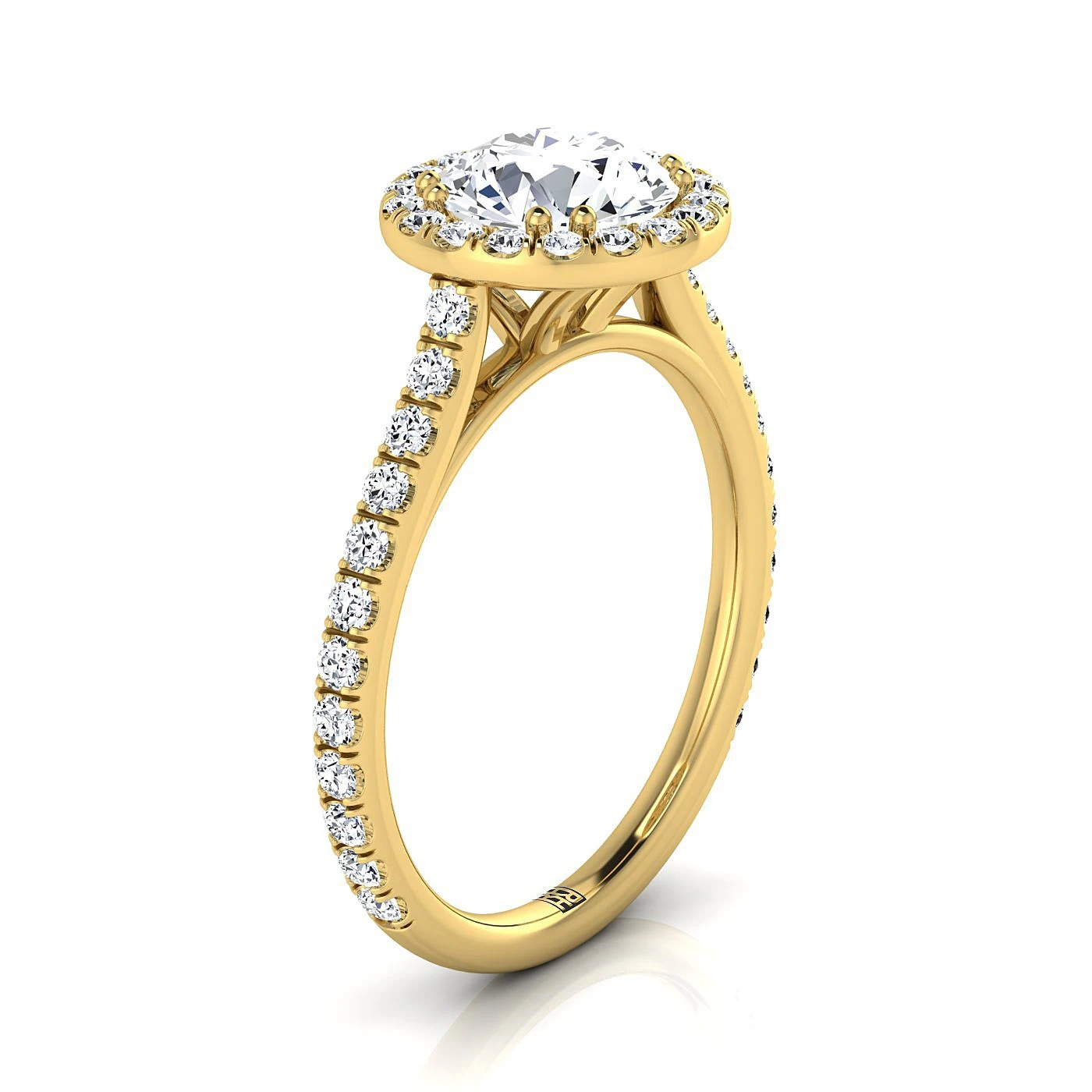18K Yellow Gold Round Brilliant Diamond Horizontal Fancy East West Halo Engagement Ring -1/2ctw - Image 2