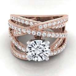 14K Rose Gold Round Brilliant Customized Multi Diamond Row Diamond Engagement Ring -7/8ctw