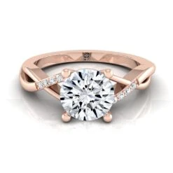 14K Rose Gold Round Brilliant Diamond Criss Cross Twist Engagement Ring