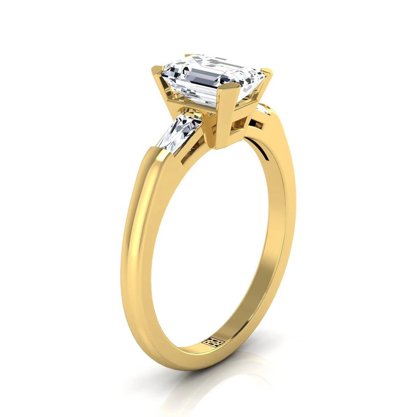 18K Yellow Gold Emerald Cut Diamond Three Stone Tapered Baguette Engagement Ring -1/5ctw - Image 2
