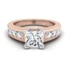 14K Rose Gold Princess Cut Diamond Antique Milgrain Bead And Channel Set Engagement Ring -1/2ctw