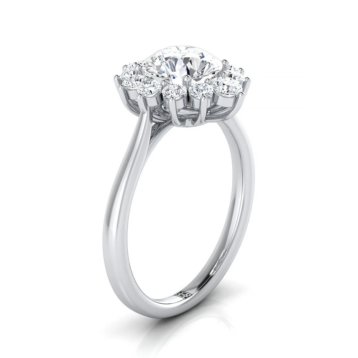 Platinum Round Brilliant Diamond Floral Halo Engagement Ring -1/2ctw - Image 2