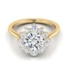 14K Yellow Gold Round Brilliant Diamond Floral Halo Engagement Ring -1/2ctw