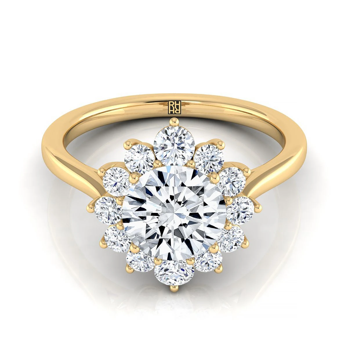 14K Yellow Gold Round Brilliant Diamond Floral Halo Engagement Ring -1/2ctw