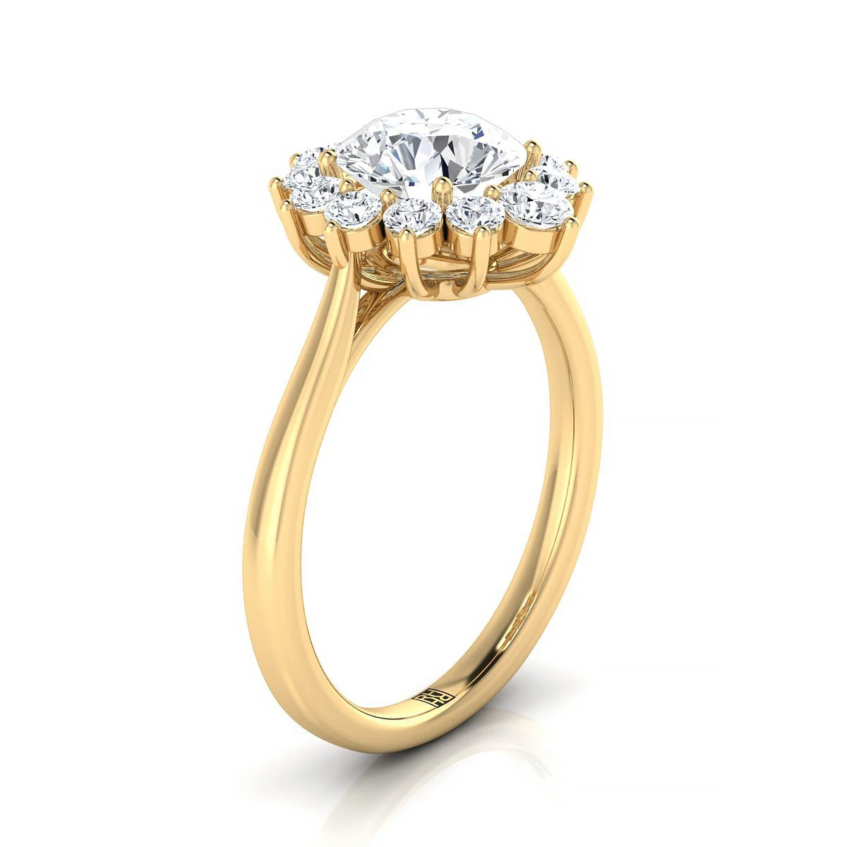 14K Yellow Gold Round Brilliant Diamond Floral Halo Engagement Ring -1/2ctw - Image 2