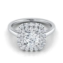 Platinum Cushion Diamond Stair Step Double Halo Engagement Ring -1/2ctw