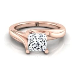14K Rose Gold Princess CutTwisted Bypass Solitaire Engagement Ring